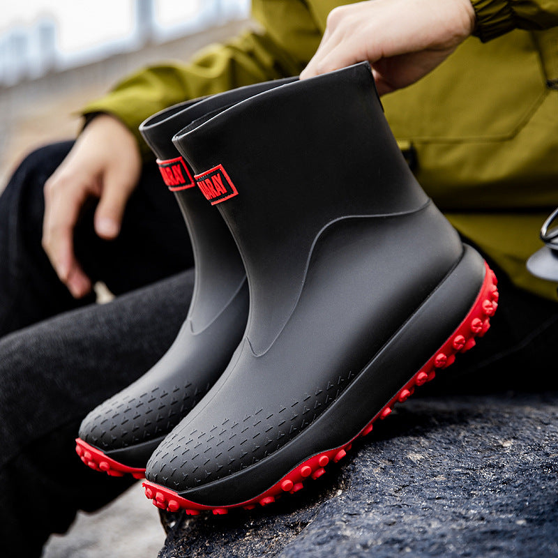 Unisex Wasserdichte Kurz-Gummistiefel mit rutschfester Noppenlaufsohle und wärmeisolierender Innensohle Drune