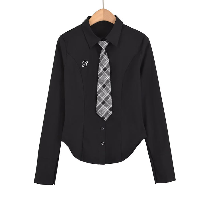 Damen klassische Bluse mit eleganter Krawatte Drune