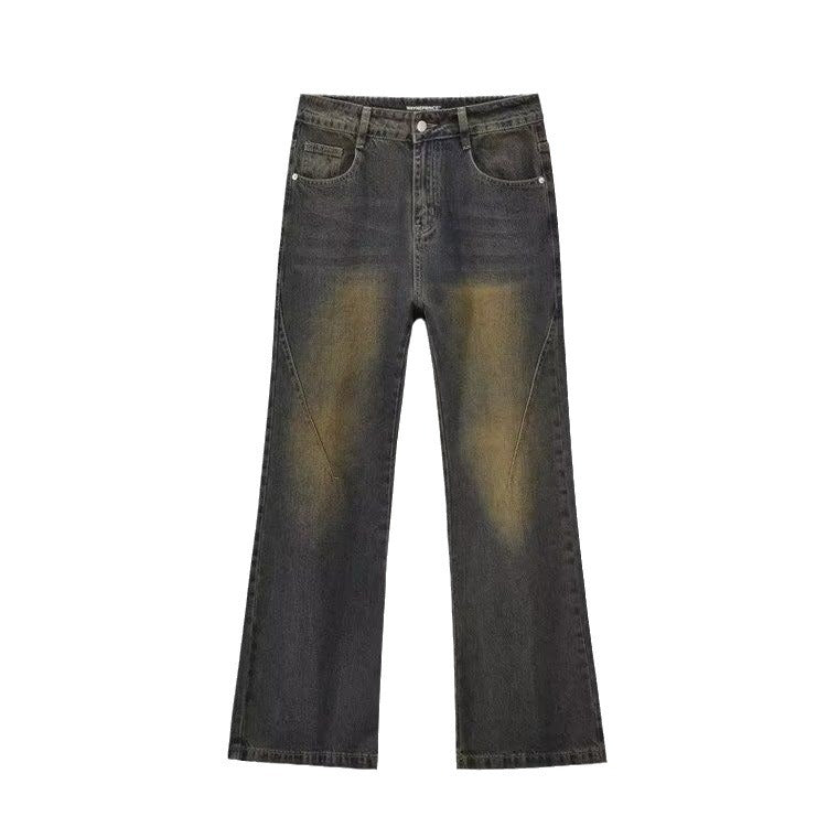 Herren Schlagjeans aus Denim mit hohem Bund und Vintage-Waschung