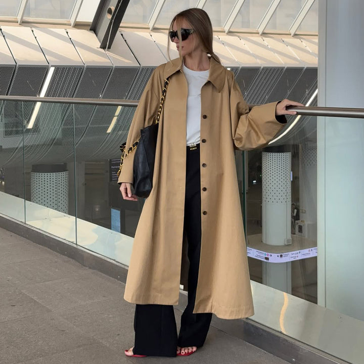 Damen Modischer Oversized-Trenchcoat mit breitem Kragen und Knopfleiste Drune
