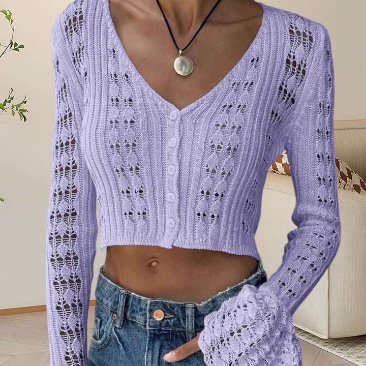Damen Strickoberteil mit Lochmuster und weitem Ärmel Drune