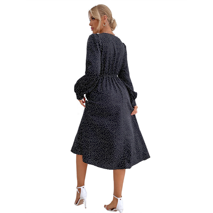 Damen elegantes Maxikleid mit V-Ausschnitt und voluminösen Ärmeln Drune