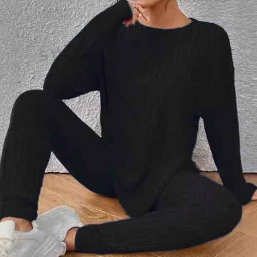 Damen Geripptes Feinstrick-Relax-Set mit Oversize-Pullover und schlanker Joggerhose Drune