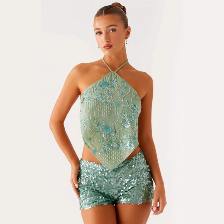 Damen Glitzerndes Bustier und Shorts Set Drune