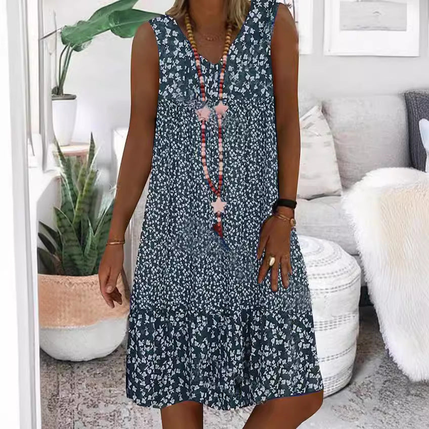 Damen luftiges Freizeitkleid mit verspieltem Blumenmuster und fließender Silhouette Drune