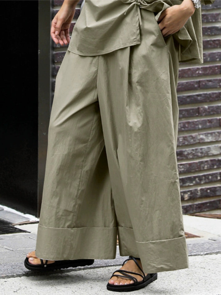 Damen Weite Palazzo-Hose mit hohem Bund und breitem Saum Drune