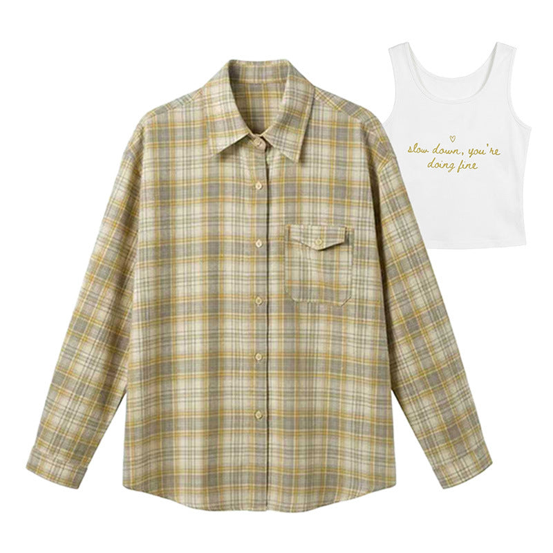 Damen Karierte Bluse mit Langärmeliger Jacke Drune