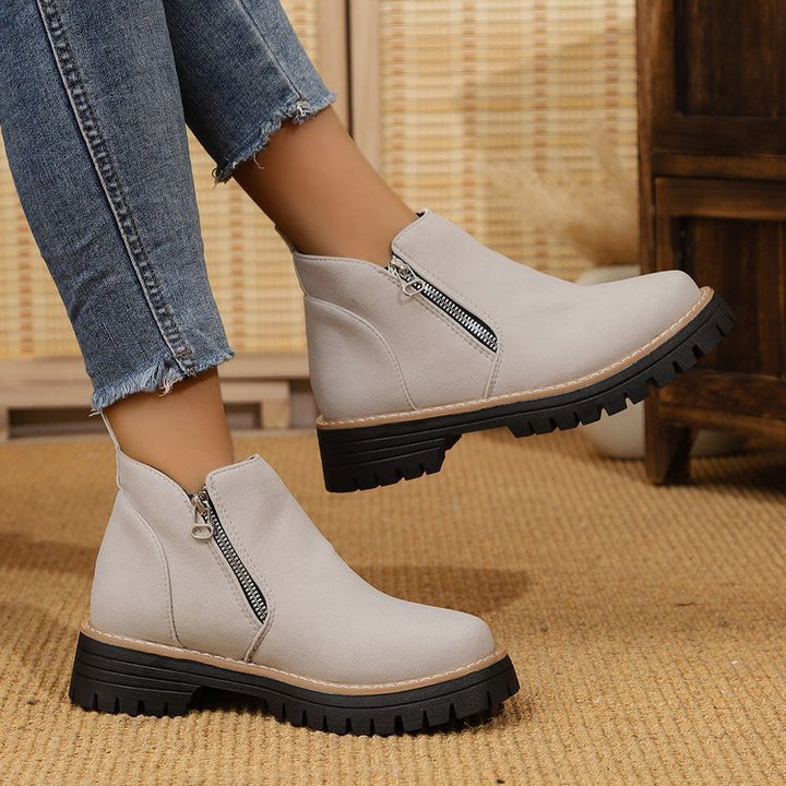 Damen Warme Chelsea-inspirierte Stiefelette mit seitlichem Reißverschluss und grober Profilsohle Drune