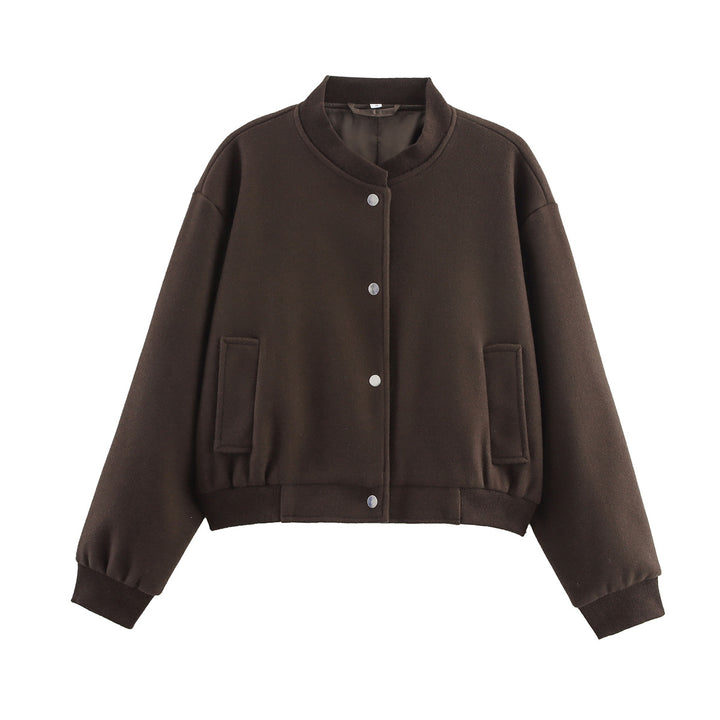 Damen Kurze Oversize-Collegejacke im Wollmix mit Druckknopfverschluss, Eingrifftaschen und Rippenbündchen Drune