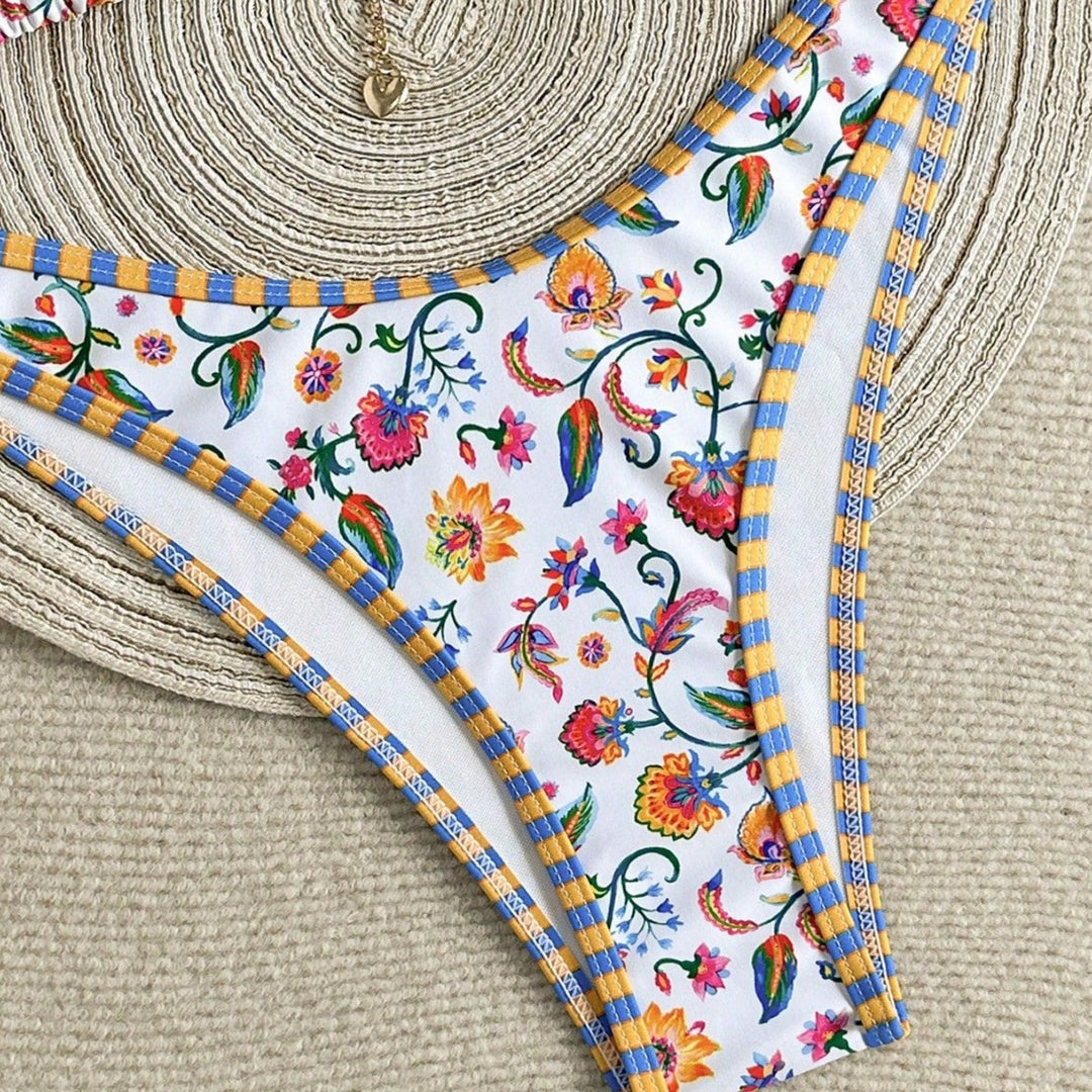 Damen Triangel-Bikini mit buntem Floral-Print Drune