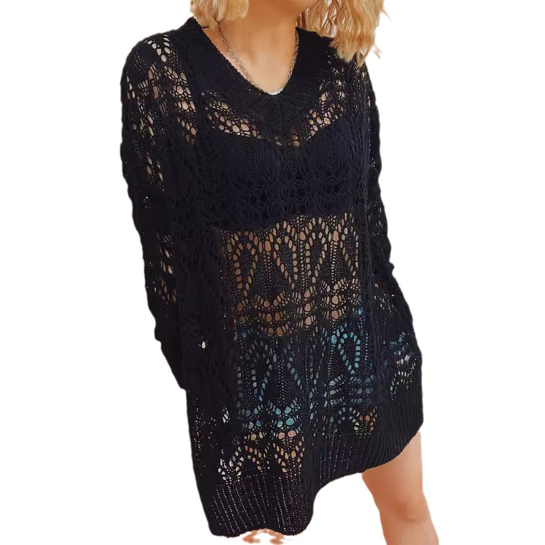 Damen Häkel-Pullover mit tiefem V-Ausschnitt und lässiger Passform Drune