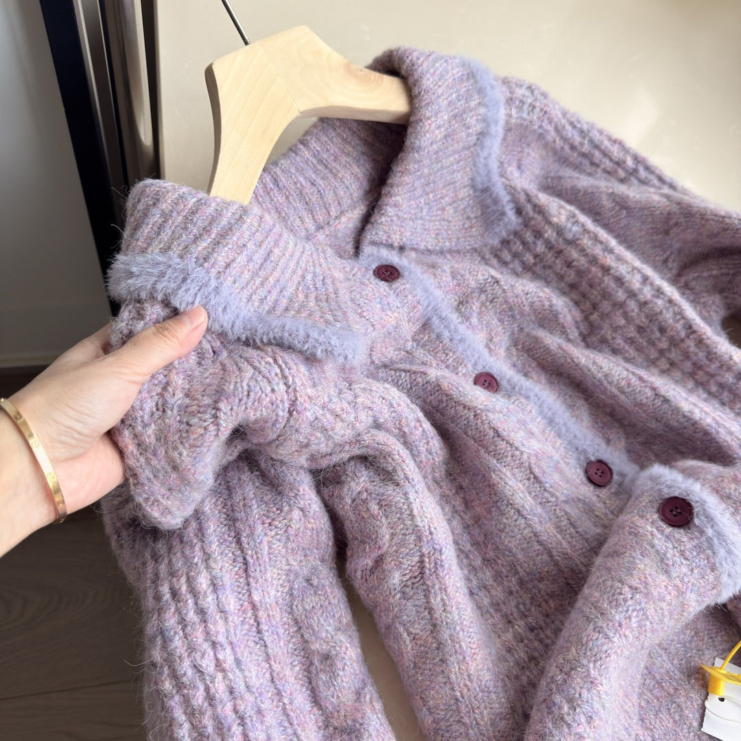 Damen Gemütlicher Strickcardigan mit hoher Knopfleiste Drune