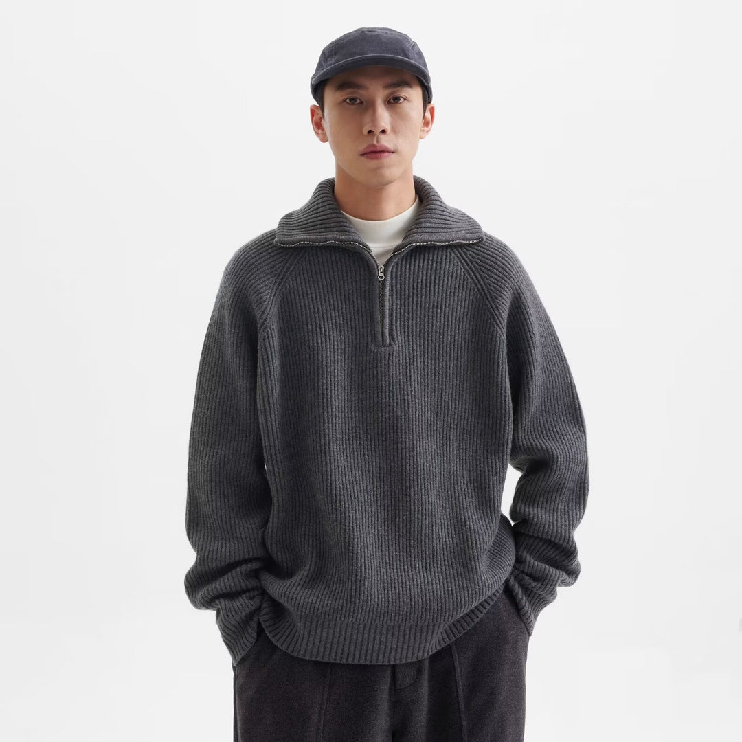 Herren Hochwertiger Pullover mit Stehkragen und Reißverschluss Drune