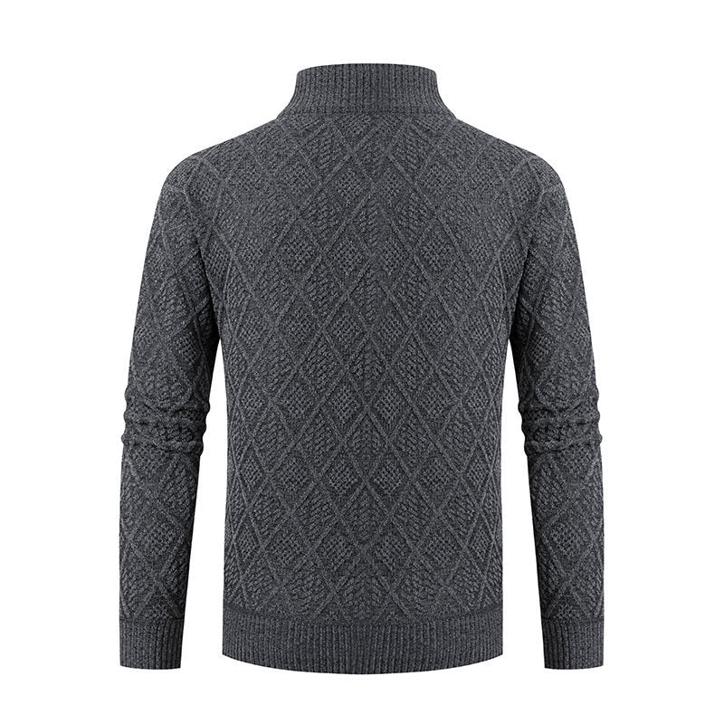 Herren Strickzipjacke mit Diamantjacquard, Stehkragen und Zweiwege-Reißverschluss Drune