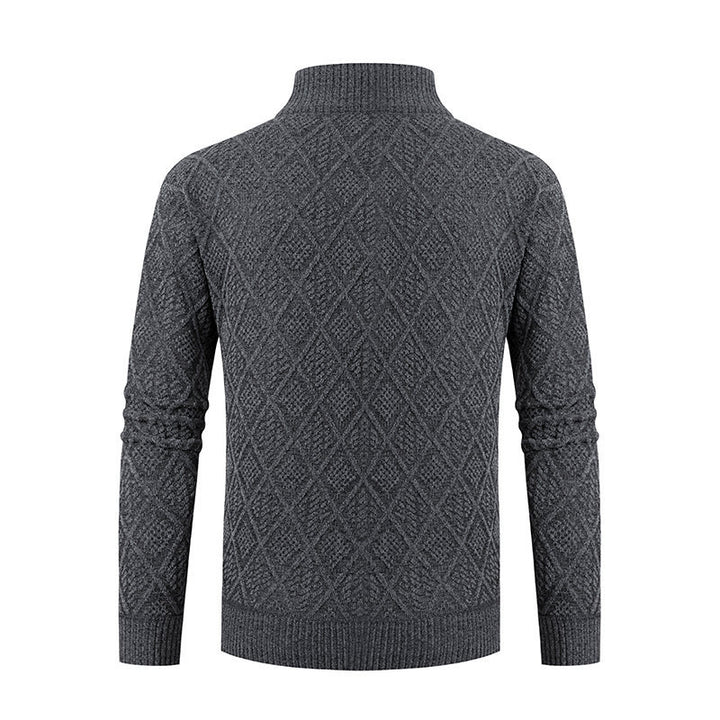 Herren Strickzipjacke mit Diamantjacquard, Stehkragen und Zweiwege-Reißverschluss Drune