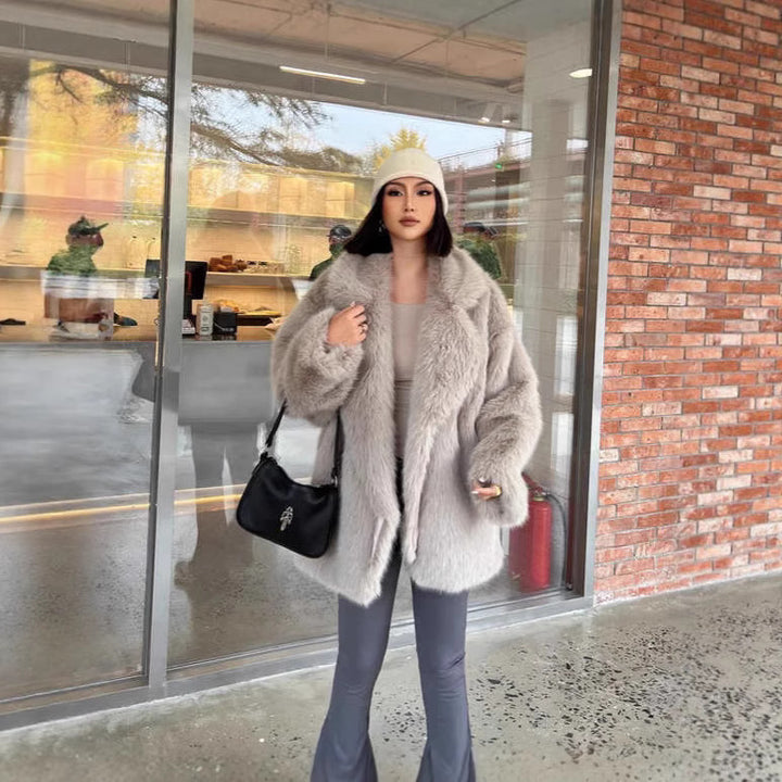 Damen Kurzflausch‑Mantel mit Oversize‑Silhouette, voluminösem Schalkragen und mittlerer Länge Drune