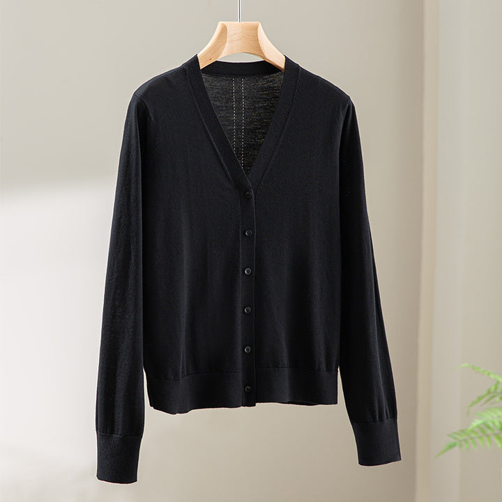 Damen Feinstrick-Cardigan mit V-Ausschnitt, Knopfleiste und Rippbündchen Drune