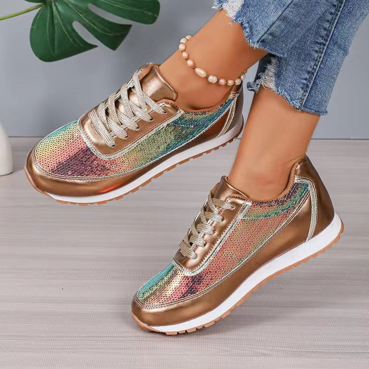 Damen modische Sneaker mit schimmerndem Obermaterial und rutschfester Sohle Drune