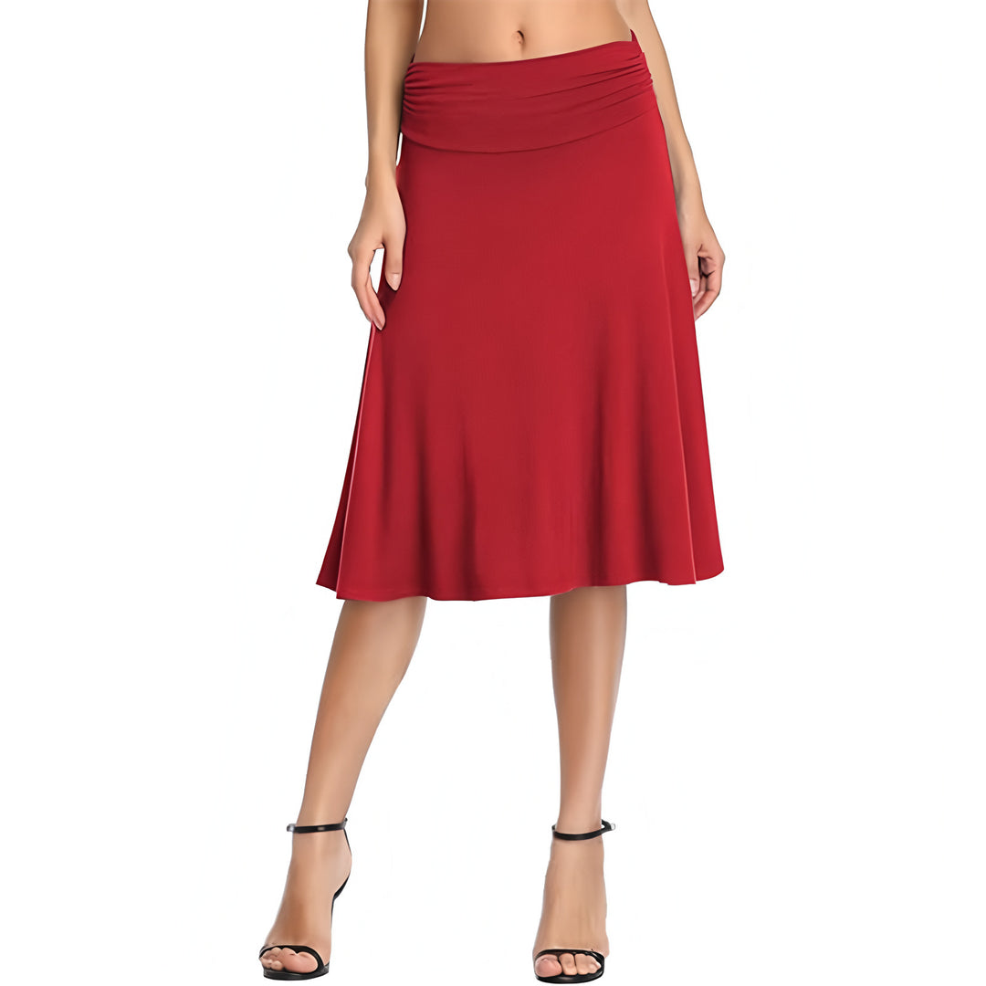 Damen schwingender Midirock mit gerafftem Taillenbund und fließendem Schnitt Drune