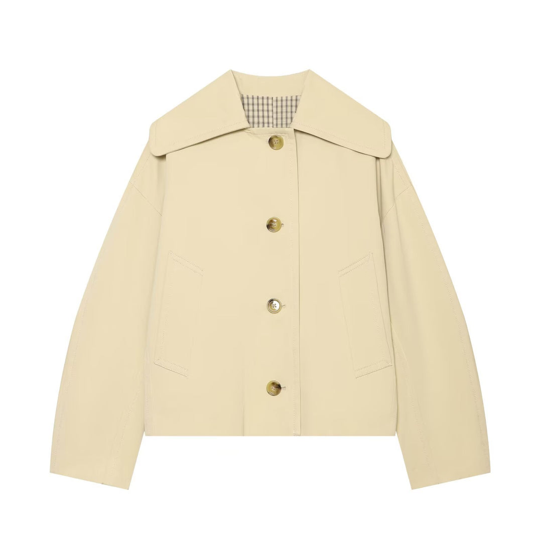 Damen Cropped Utility-Blouson mit übergroßem Reverskragen und Hornknopf‑Front Drune