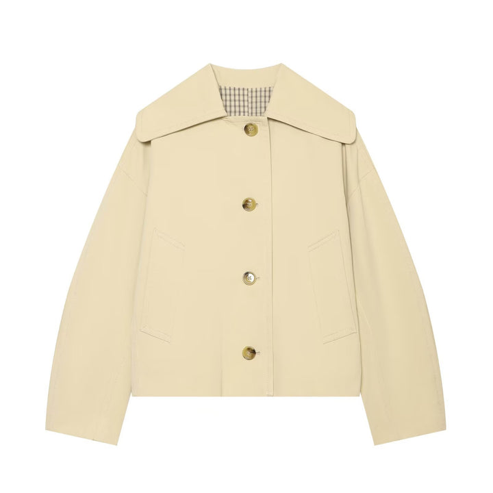Damen Cropped Utility-Blouson mit übergroßem Reverskragen und Hornknopf‑Front Drune