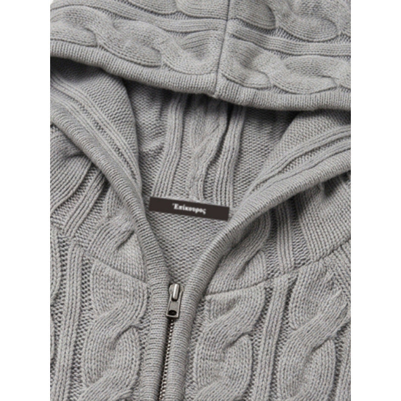 Damen Kapuzen-Zopfstrick-Cardigan mit Reißverschluss und Raglanärmeln Drune