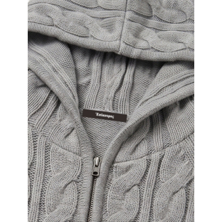 Damen Kapuzen-Zopfstrick-Cardigan mit Reißverschluss und Raglanärmeln Drune