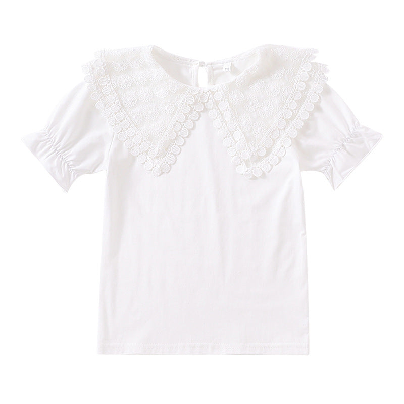 Mädchen Bluse mit romantischem Spitzenkragen und Rüschendetails Drune