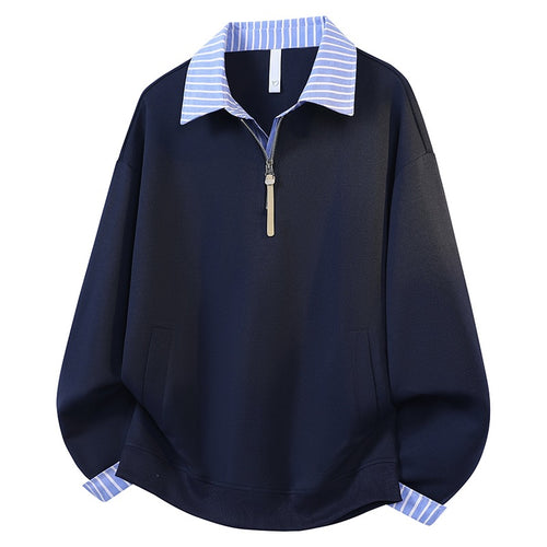 Damen Oversize-Sweatshirt mit Hemdkragen & Halbzip im Lagenlook Drune