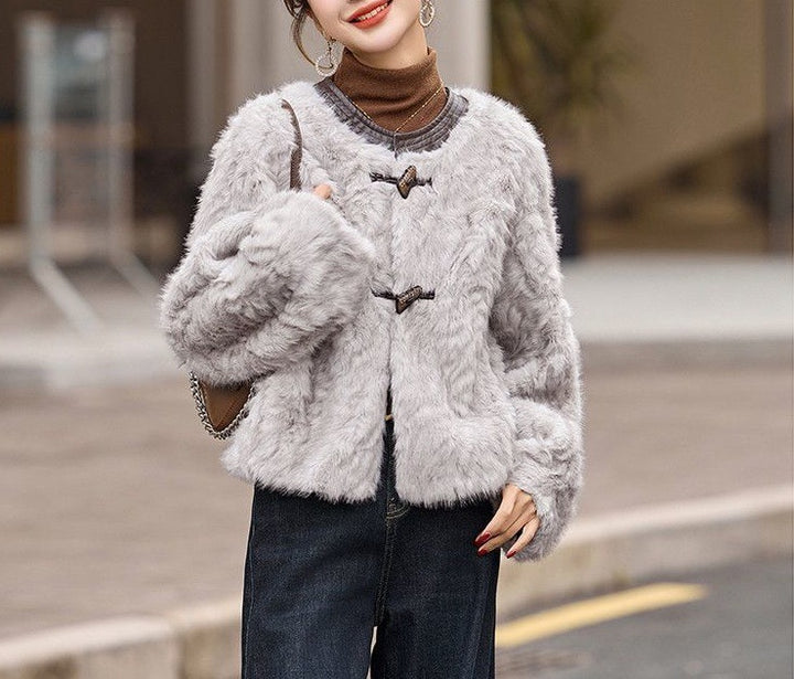 Damen kuschelige Fleecejacke mit modischen Knopfdetails Drune