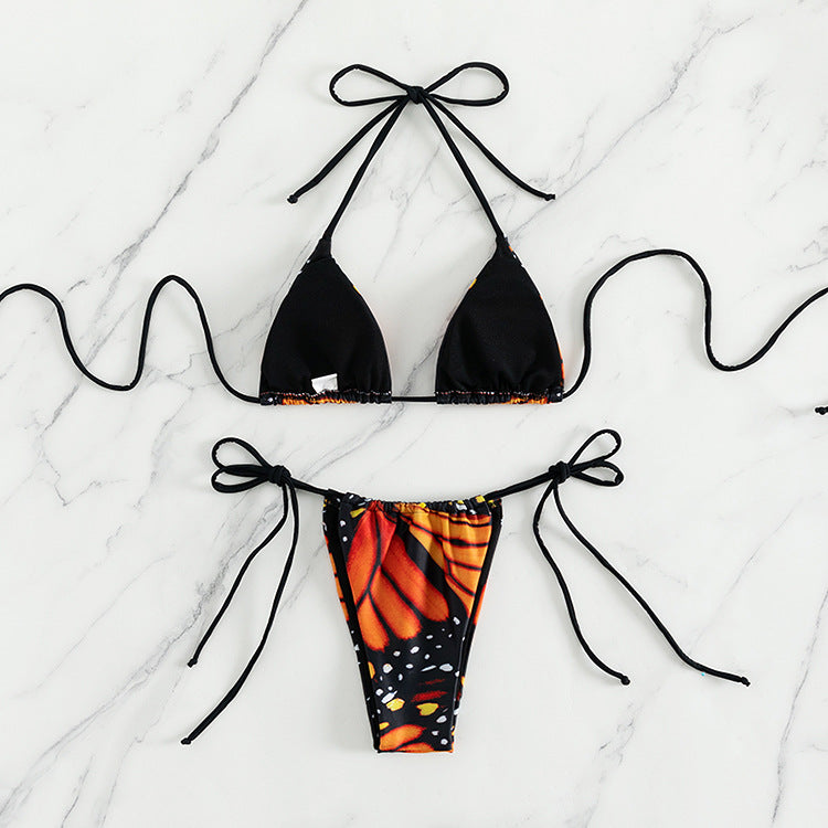 Damen Schmetterlingsdruck Dreieck Bikini Set Drune