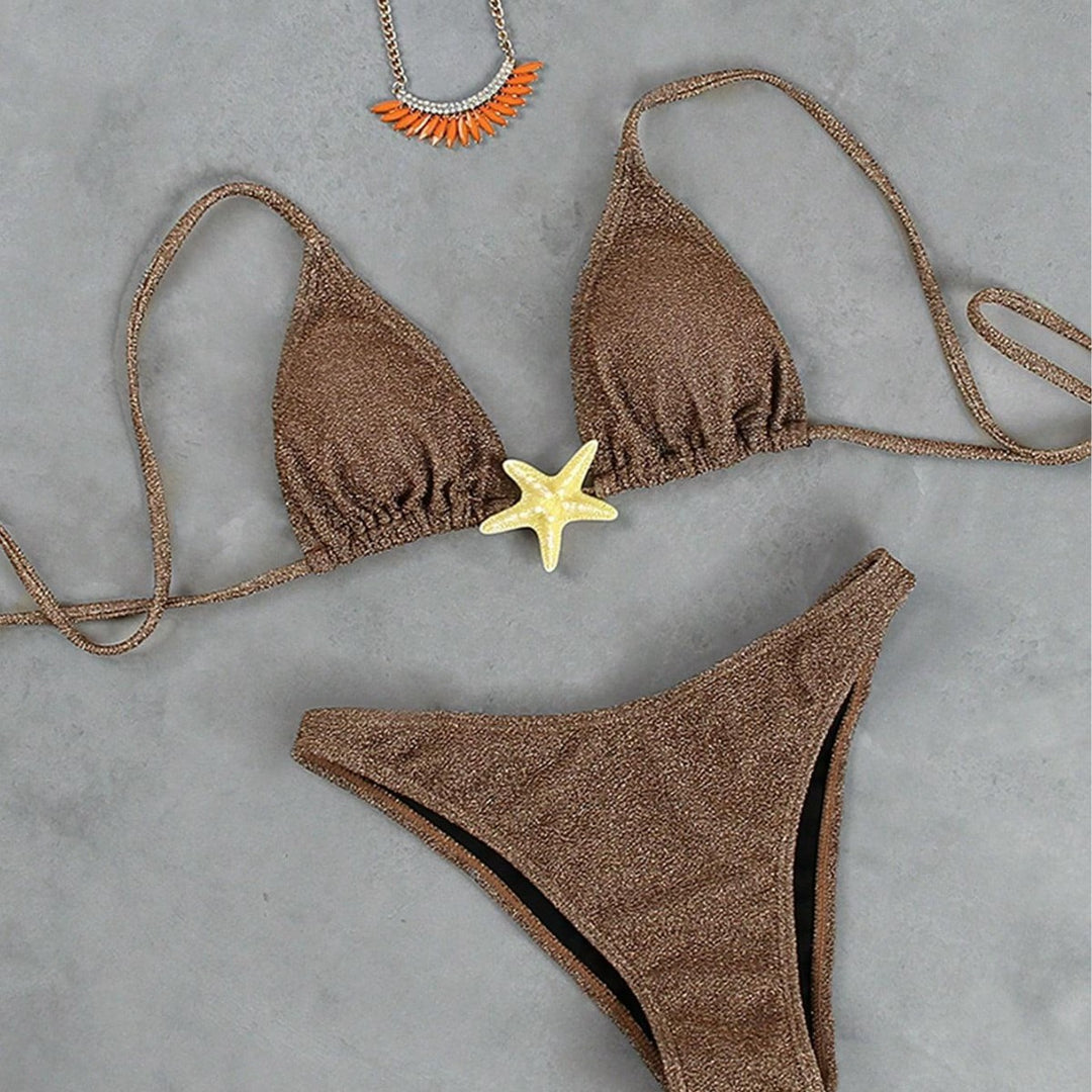Damen Triangel-Bikini mit funkelndem Glitzereffekt und charmantem Stern-Detail Drune