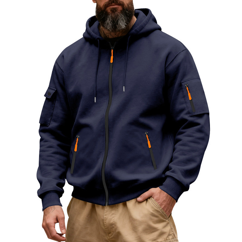 Herren nan funktionale Kapuzen-Sweatjacke mit durchgehendem Reißverschluss und Armtasche Drune
