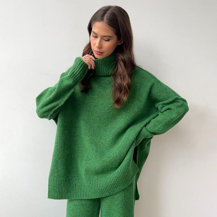 Damen Gemütliches Strick-Ensemble mit hohem Kragen Drune