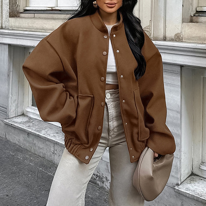 Damen Oversized Fleece-Jacke mit Druckknopfverschluss und seitlichen Taschen Drune