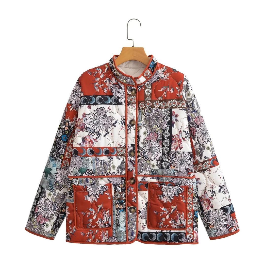 Damen Steppjacke mit floralem Design und praktischen Taschen Drune
