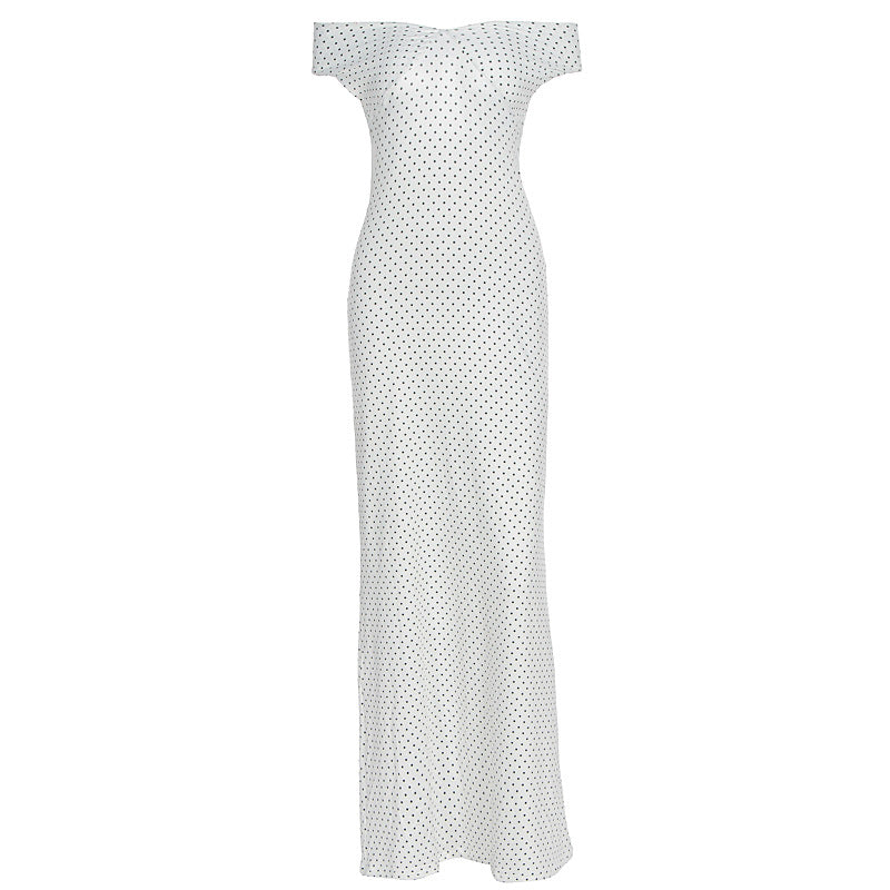 Damen Elegantes Maxikleid mit schulterfreiem Design und punktuellem Muster Drune