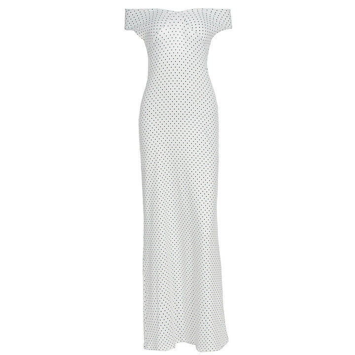 Damen Elegantes Maxikleid mit schulterfreiem Design und punktuellem Muster Drune
