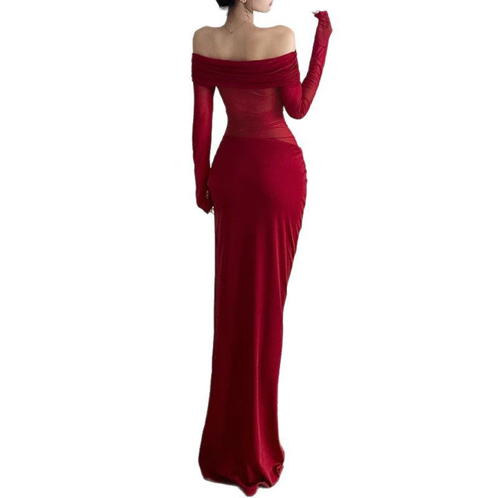 Damen Off-Shoulder Maxikleid mit figurbetonendem Design und Raffung Drune