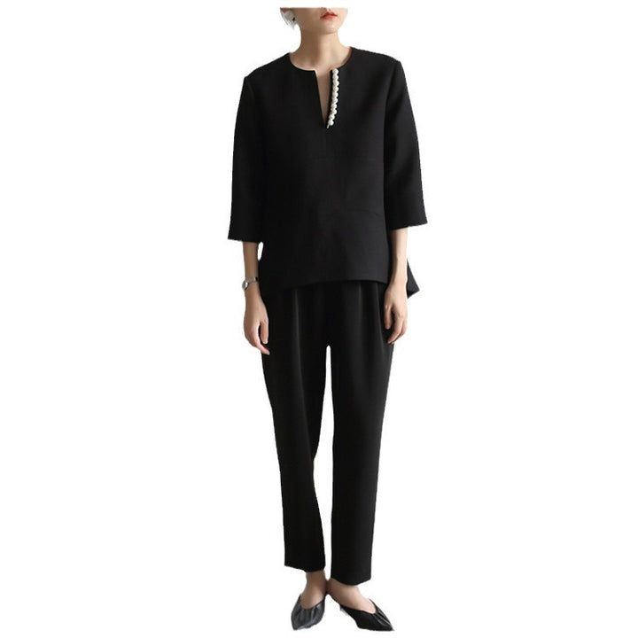 Damen Elegante Bluse mit Perlendetails Drune