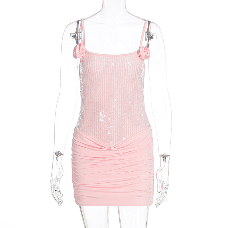 Damen Minikleid mit Paillettenverzierung und Rüschendetails Drune