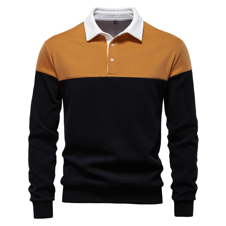 Herren nan sportlich-elegantes Langarm-Polo im Rugby-Stil mit kontrastierendem Kragen und breitem Brustpaneel Drune