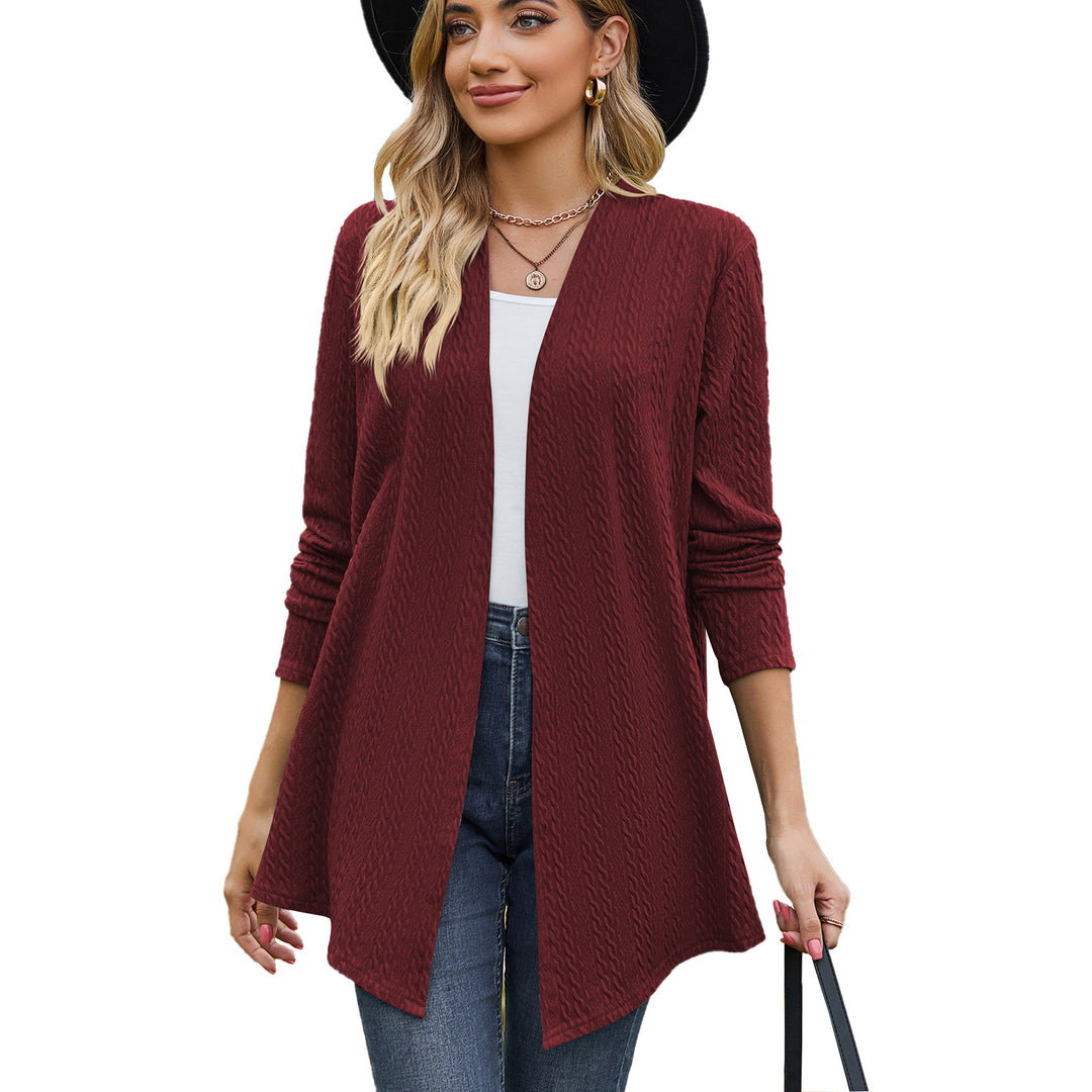 Damen Strickjacke mit modernem Wellenmuster und offenem Design Drune