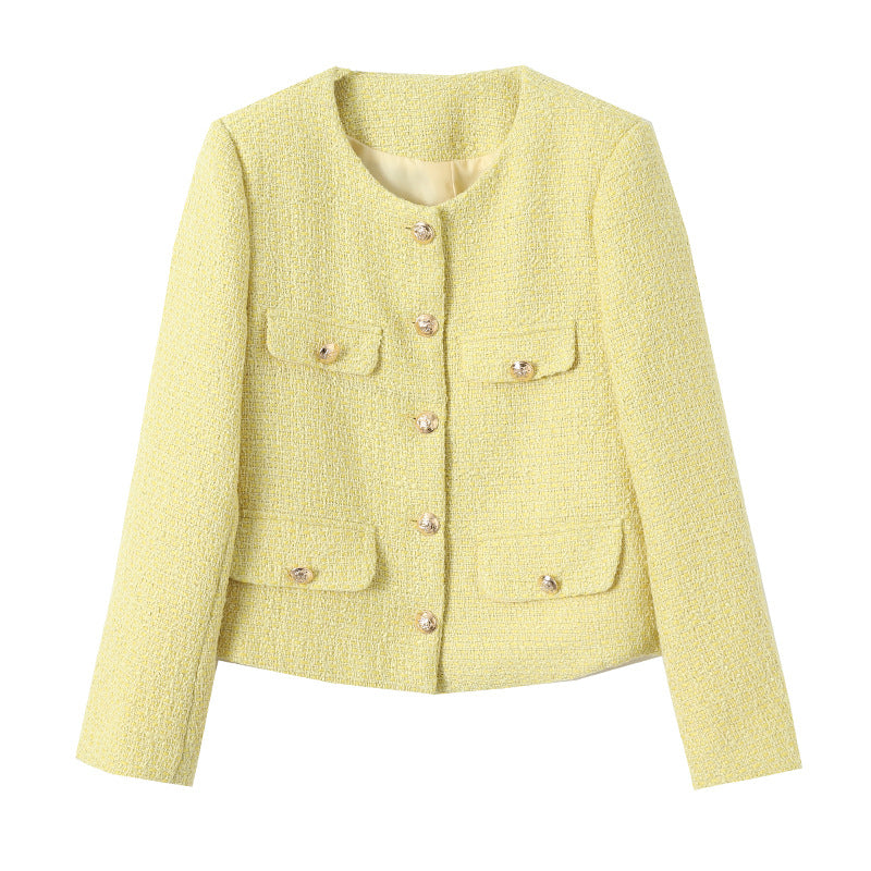 Damen elegante Tweedjacke mit dekorativen Knopfdetails Drune