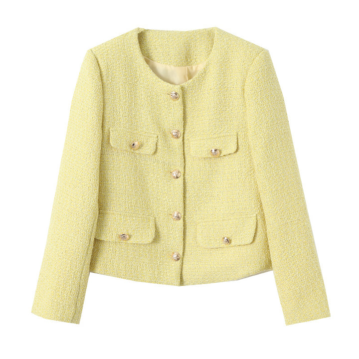 Damen elegante Tweedjacke mit dekorativen Knopfdetails Drune