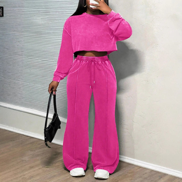 Damen cropped Loungewear-Set mit weitem Hosenbein und hohem Bund Drune