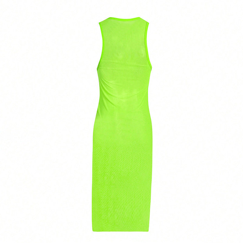 Damen Elegantes Maxikleid mit seitlichem Raffung und ärmellosem Design Drune
