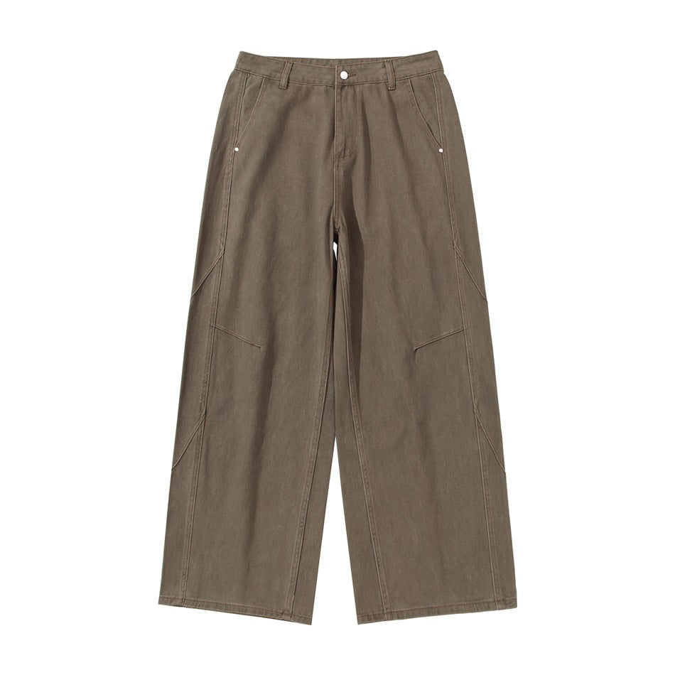 Damen Weite Bundfaltenhose im Utility‑Cargo‑Stil mit hoher Taille und markanten Teilnähten Drune