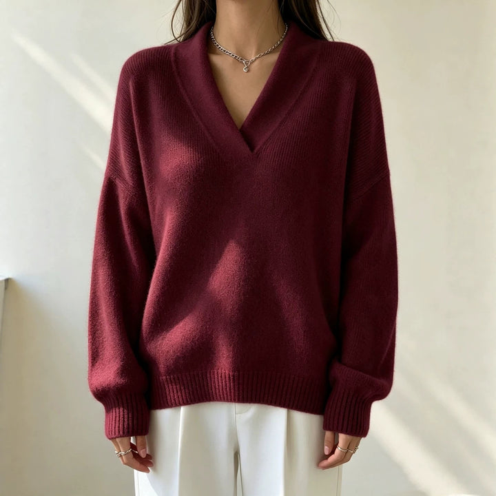 Damen Kaschmir-Touch V-Ausschnitt Relax-Pullover mit Raglanärmeln Drune