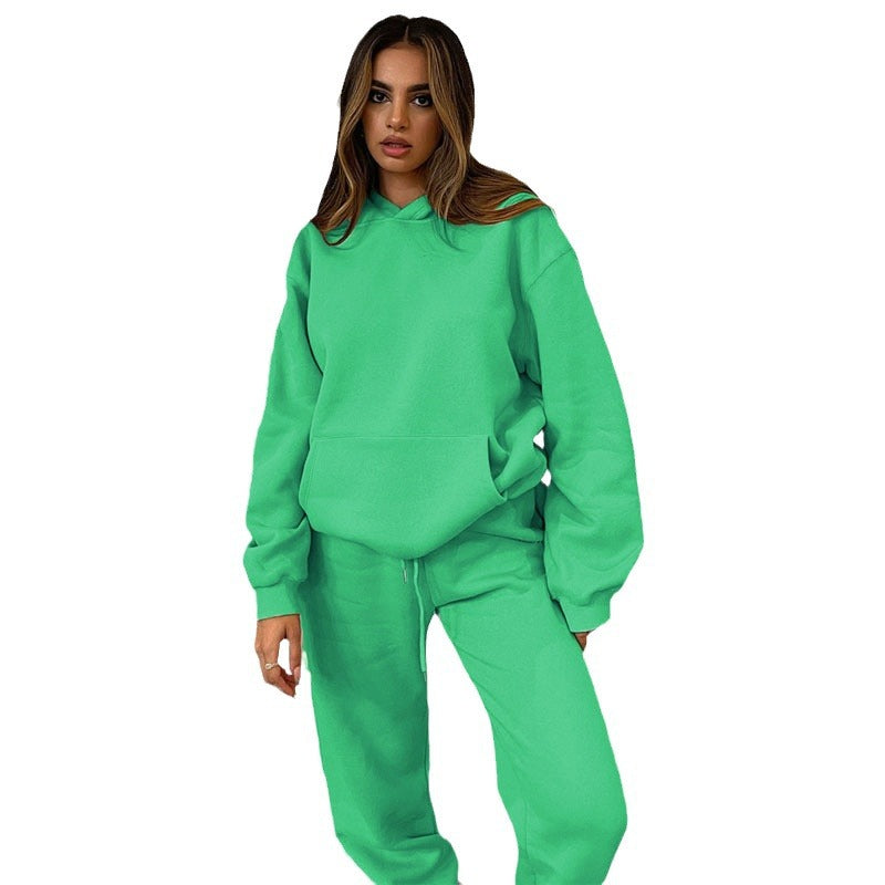 Damen nan lässiges Oversize-Kapuzenloungewear-Set mit fleecegefüttertem Hoodie und hochgeschnittener Jogginghose Drune